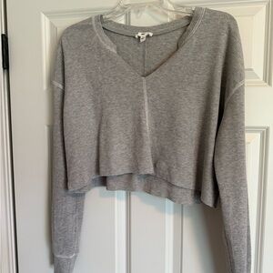 BP Gray V-Neck Cropped Sweatshirt